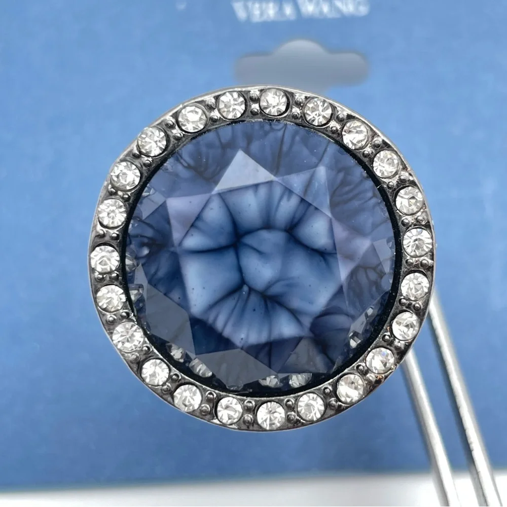 NEW Simply Vera Vera Wang Blue Crystal Halo Silver Tone Stretch Ring